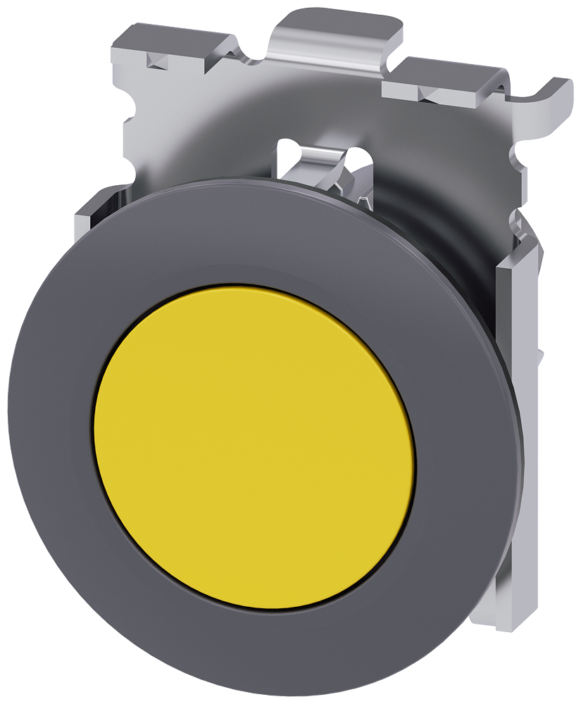 Siemens SIRIUS ACT Pushbutton, 30 mm, round, metal, matte, yellow, front ring for flush installation, momentary contact type (3SU1060-0JB30-0AA0)