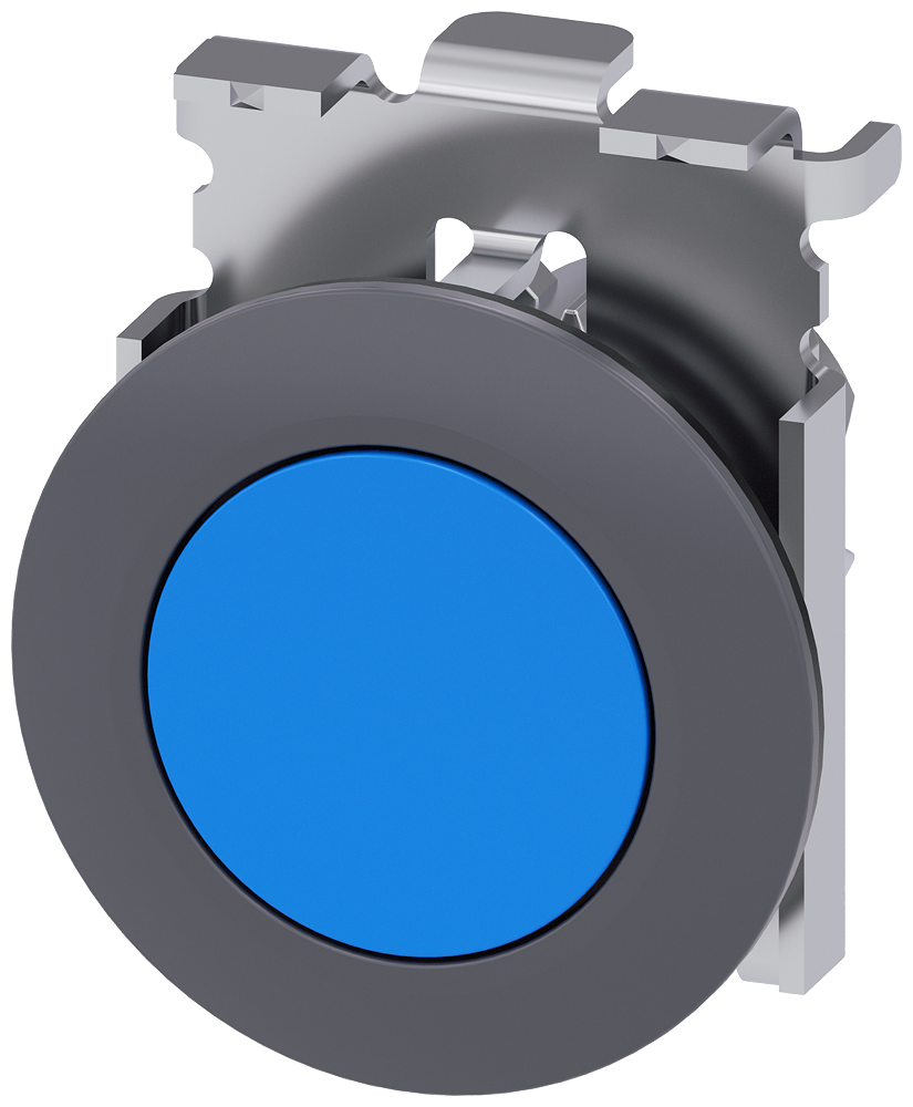 Siemens SIRIUS Pushbutton, 30 mm, round, metal, matte, blue, front ring for flush installation, momentary contact type (3SU1060-0JB50-0AA0)