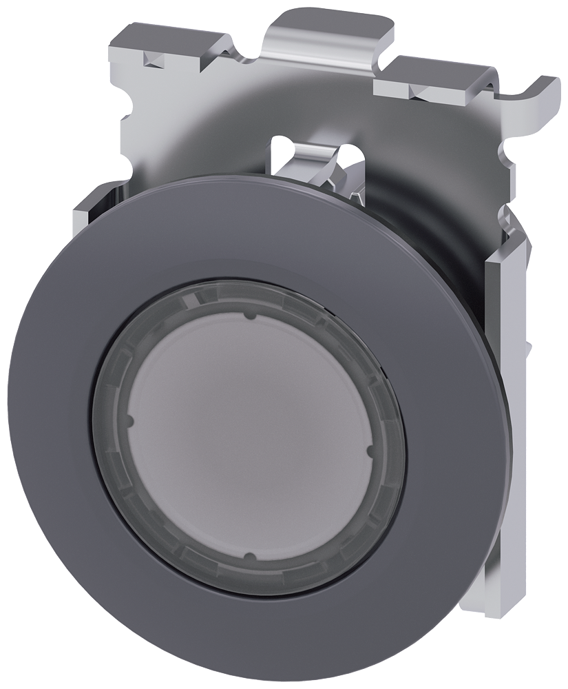 Siemens SIRIUS Illuminated pushbutton, 30 mm, round, metal, matte, clear, front ring for flush installation, latching, Push-to-release mechanism (3SU1061-0JA70-0AA0)