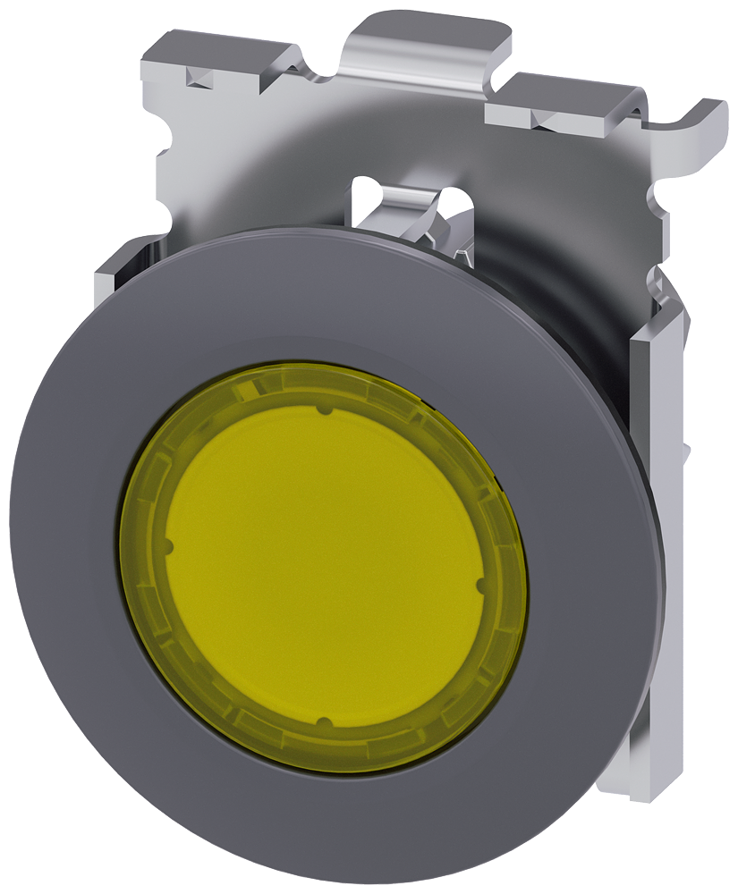 Siemens SIRIUS Illuminated pushbutton, 30 mm, round, metal, matte, yellow, front ring for flush installation, momentary contact type (3SU1061-0JB30-0AA0)