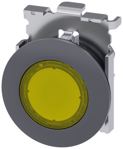 Siemens SIRIUS Illuminated pushbutton, 30 mm, round, metal, matte, yellow, front ring for flush installation, momentary contact type