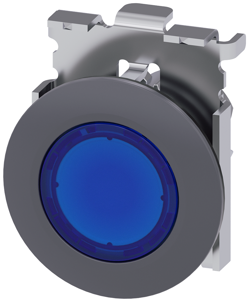 Siemens SIRIUS Illuminated pushbutton, 30 mm, round, metal, matte, blue, front ring for flush installation, momentary contact type (3SU1061-0JB50-0AA0)