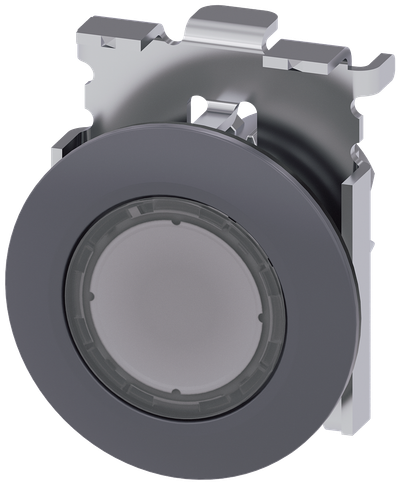 Siemens SIRIUS Illuminated pushbutton, 30 mm, round, metal, matte, clear, front ring for flush installation, momentary contact type
