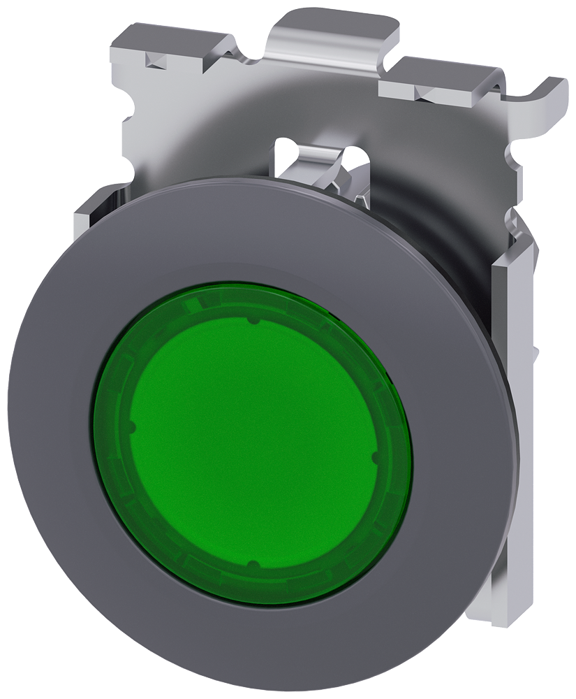 Siemens SIRIUS ACT Indicator light in illuminated pushbutton design, 30 mm, round, metal, matte, green, Front ring for flush installation (3SU1061-0JD40-0AA0)