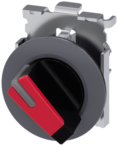 Siemens SIRIUS Selector switch, illuminable, 30 mm, round, metal, matte, red, selector switch, short, front ring for flush installation, 2 switch positions O-I, latching, actuating angle 90°, 10:30H/13:30H