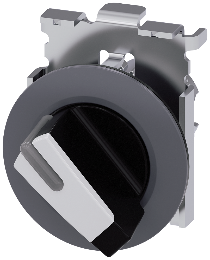 Siemens SIRIUS Selector switch, illuminable, 30 mm, round, metal, matte, white, selector switch, short, front ring for flush installation, 2 switch positions O-I, latching, actuating angle 90°, 10:30H/13:30H (3SU1062-2DF60-0AA0)