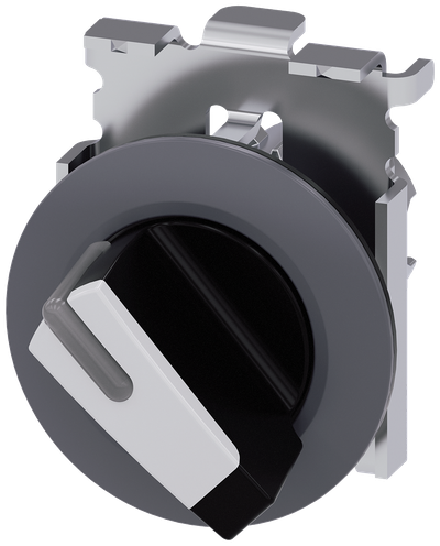 Siemens SIRIUS Selector switch, illuminable, 30 mm, round, metal, matte, white, selector switch, short, front ring for flush installation, 2 switch positions O-I, latching, actuating angle 90°, 10:30H/13:30H