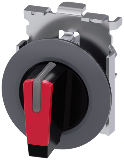Siemens SIRIUS Selector switch, illuminable, 30 mm, round, metal, matte, red, selector switch, short, front ring for flush installation, 3 switch positions I>O<II, momentary contact type, actuating angle 2X45°, 10:30H/12H/13:30H