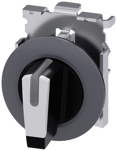 Siemens SIRIUS Selector switch, illuminable, 30 mm, round, metal, matte, white, selector switch, short, front ring for flush installation, 3 switch positions I>O<II, momentary contact type, actuating angle 2X45°, 10:30H/12H/13:30H