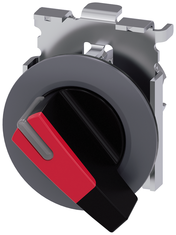 Siemens SIRIUS Selector switch, illuminable, 30 mm, round, metal, matte, red, selector switch, long, front ring for flush installation, 2 switch positions O-I, latching, actuating angle 90°, 10:30H/13:30H (3SU1062-2EF20-0AA0)
