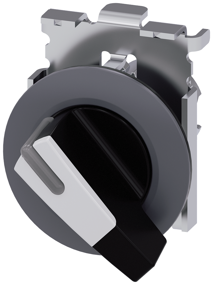 Siemens SIRIUS Selector switch, illuminable, 30 mm, round, metal, matte, white, selector switch, long, front ring for flush installation, 2 switch positions O-I, latching, actuating angle 90°, 10:30H/13:30H (3SU1062-2EF60-0AA0)