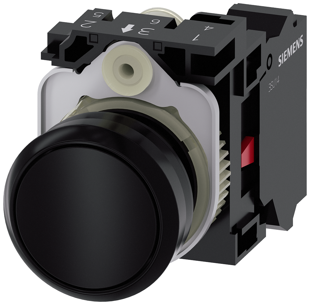 Siemens SIRIUS Pushbutton, Black, 22 mm, 1 NC, Spring Terminal (3SU1100-0AB10-3CA0)
