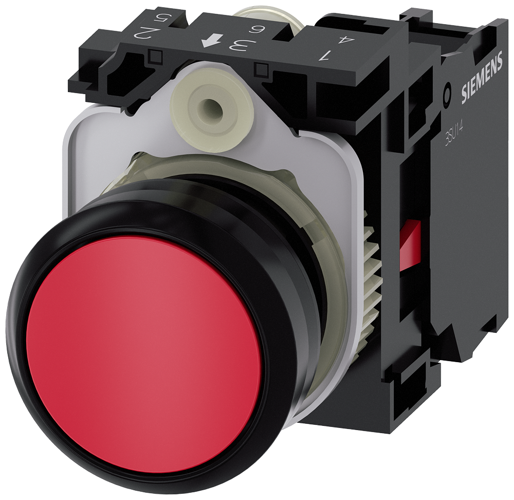 Siemens SIRIUS ACT Pushbutton 22mm Red Momentary 1NC Screw Terminal 3SU1100-0AB20-1CA0