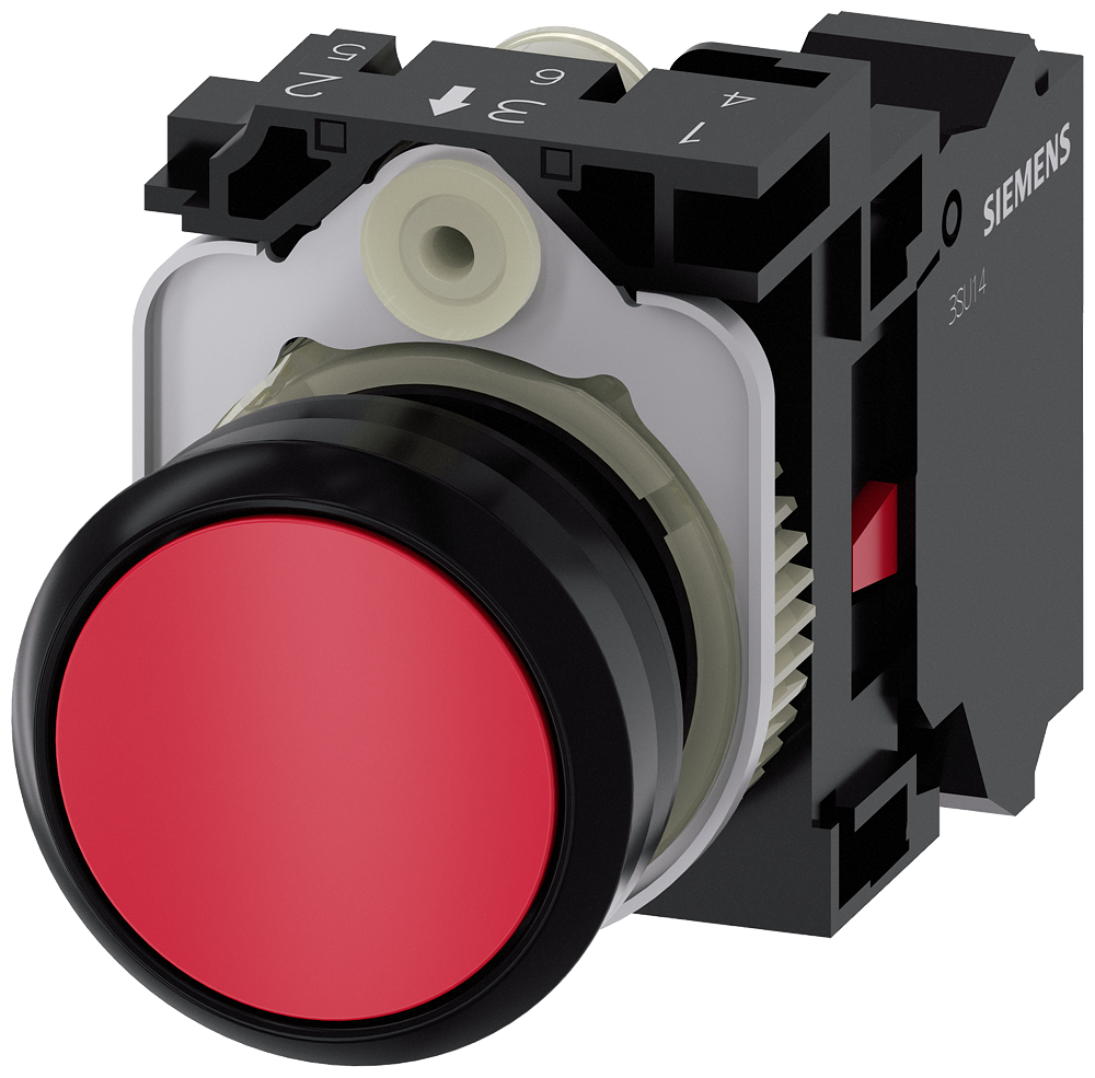 Siemens 3SU1100-0AB20-3CA0 SIRIUS ACT Pushbutton 22 mm Red, 1 NC, Spring Terminal