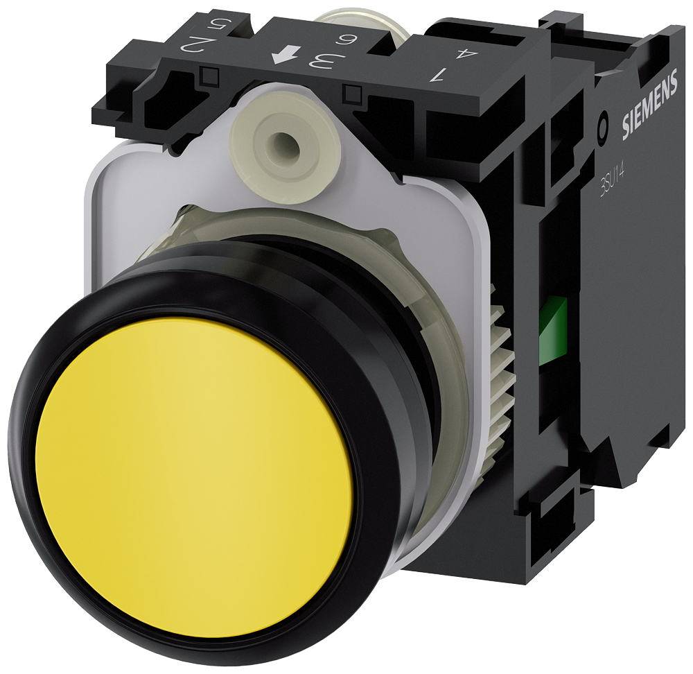 Siemens SIRIUS Pushbutton, Yellow, 22 mm, 1 NO, Screw Terminal (3SU1100-0AB30-1BA0)