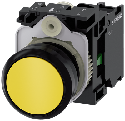 Siemens SIRIUS Pushbutton, Yellow, 22 mm, 1 NO, Screw Terminal
