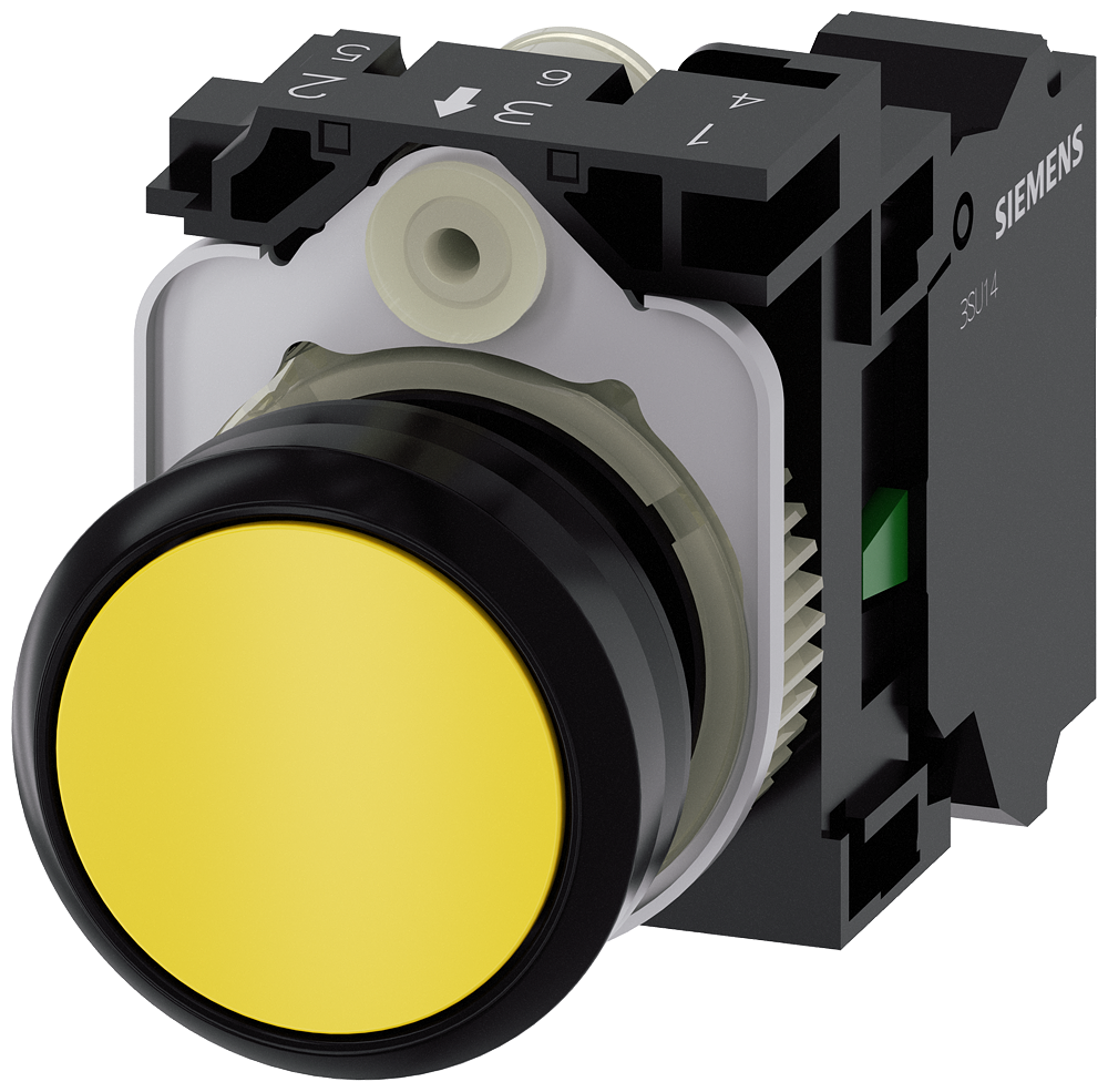 Siemens SIRIUS Pushbutton 22 mm Yellow 1 NO Spring-Type (3SU1100-0AB30-3BA0)