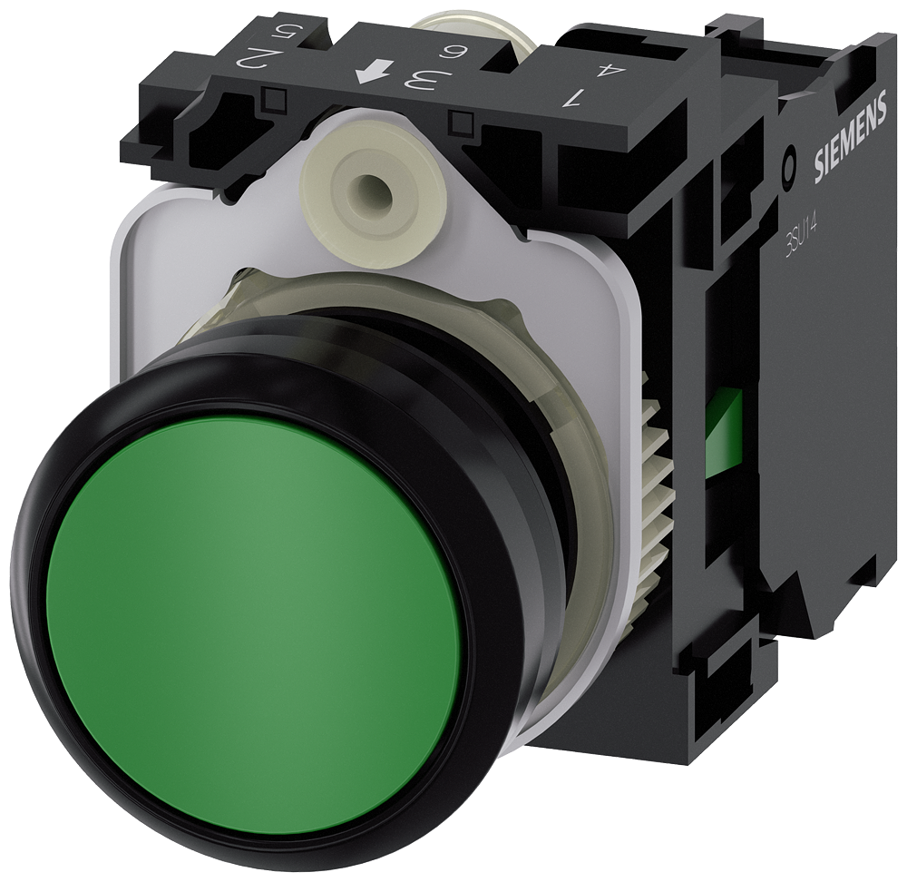 Siemens SIRIUS ACT Pushbutton 22mm Green Momentary 1NO Screw Terminal 3SU1100-0AB40-1BA0