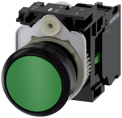 Siemens SIRIUS ACT Pushbutton 22mm Green Momentary 1NO Screw Terminal 3SU1100-0AB40-1BA0