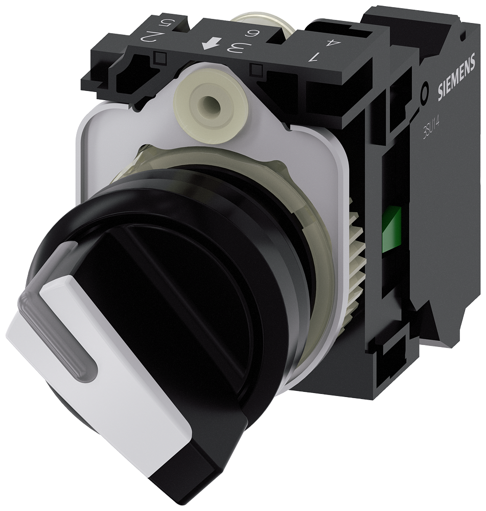 Siemens SIRIUS ACT Selector switch, illuminable, 22 mm, round, plastic, white, selector switch, short, 2 switch positions O-I, latching, 10:30H/13:30H, with holder, 1 NO, Spring-type terminal (3SU1100-2BF60-3BA0)