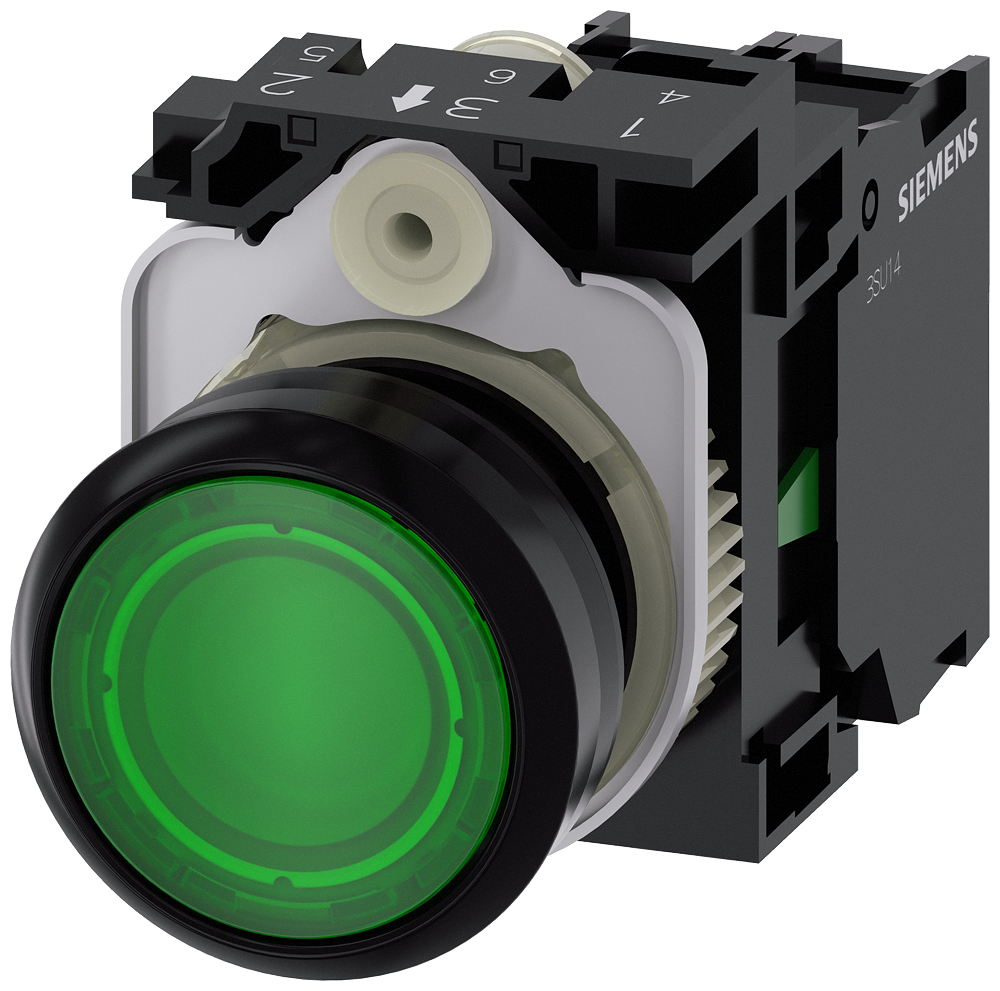 Siemens SIRIUS Illuminated Pushbutton Green 22 mm 24 V AC/DC (3SU1102-0AB40-1BA0)