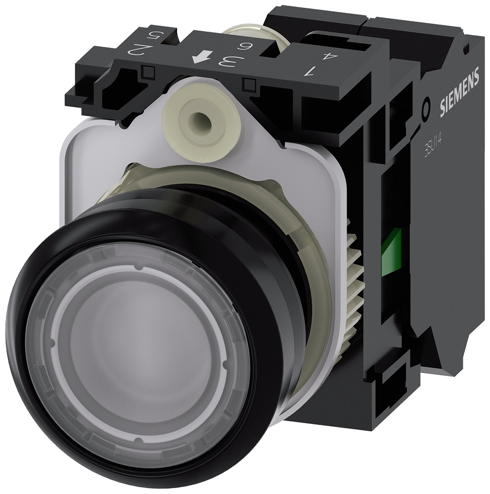 Siemens SIRIUS Illuminated Pushbutton, Clear, 22 mm, 1 NO, 24 V AC/DC (3SU1102-0AB70-3BA0)