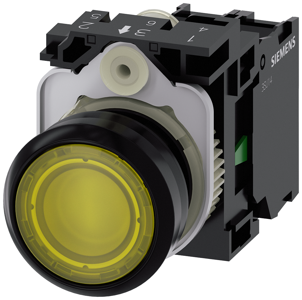 Siemens SIRIUS ACT Yellow Illuminated Pushbutton 22 mm 1 NO 230 V AC (3SU1106-0AB30-1BA0)