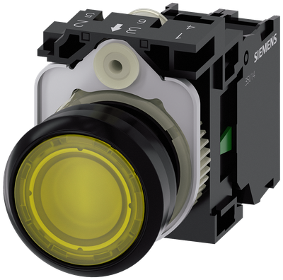 Siemens SIRIUS ACT Yellow Illuminated Pushbutton 22 mm 1 NO 230 V AC