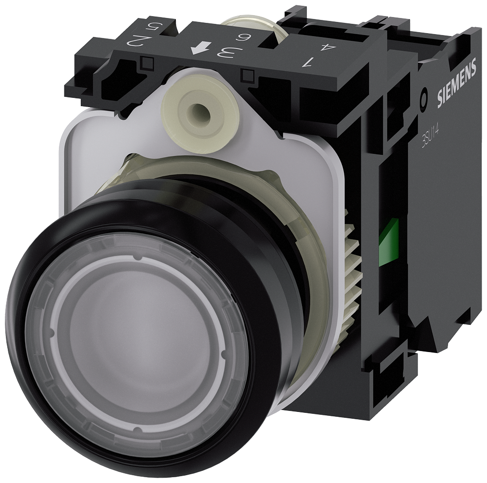 Siemens SIRIUS Illuminated Pushbutton, Clear, 22 mm, 1 NO, 230 V AC (3SU1106-0AB70-1BA0)