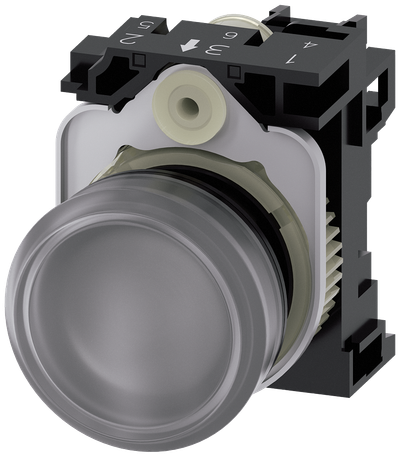 Siemens SIRIUS Indicator lights, 22 mm, round, plastic, clear, lens, smooth, with holder, LED module, with integrated LED 230 V AC, screw terminal