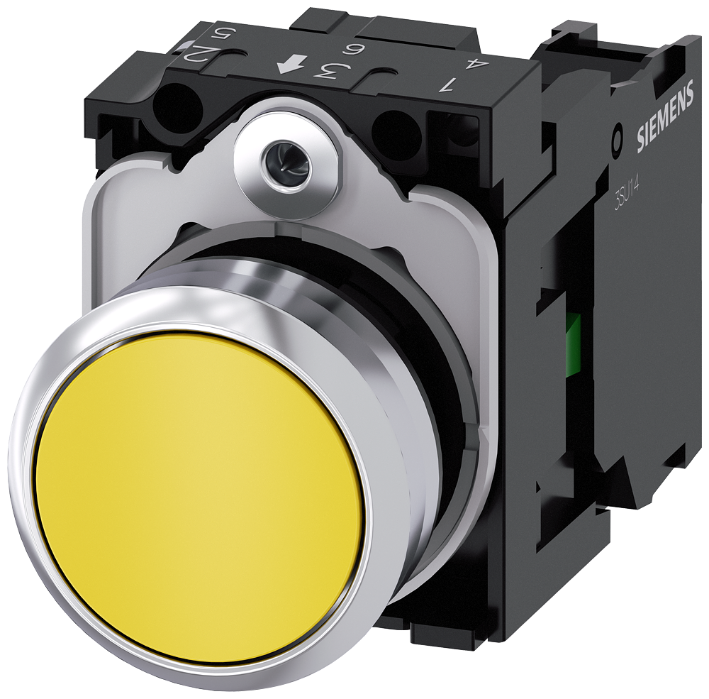 Siemens SIRIUS Metal Pushbutton, Yellow, 1 NO, Screw Terminal (3SU1150-0AB30-1BA0)
