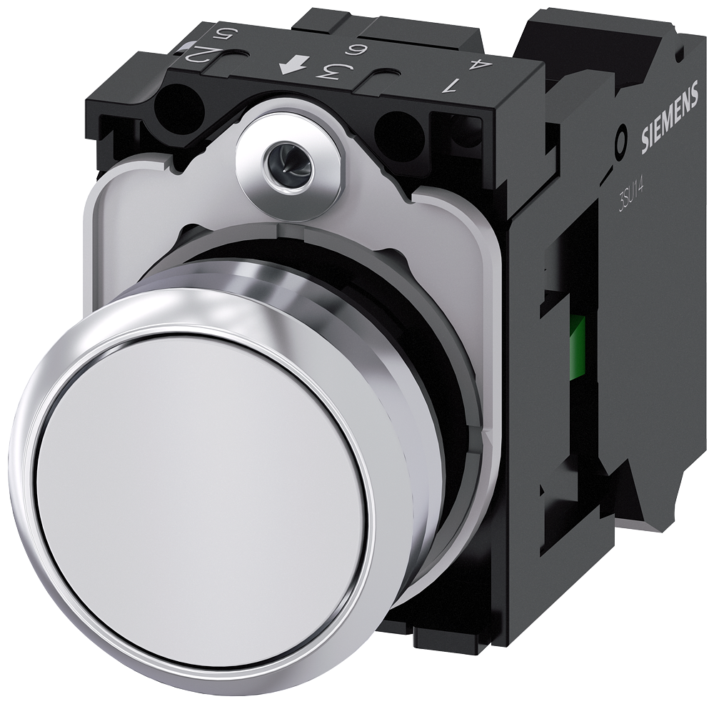 Siemens SIRIUS Metal Pushbutton, White, 1 NO, Spring Terminal (3SU1150-0AB60-3BA0)