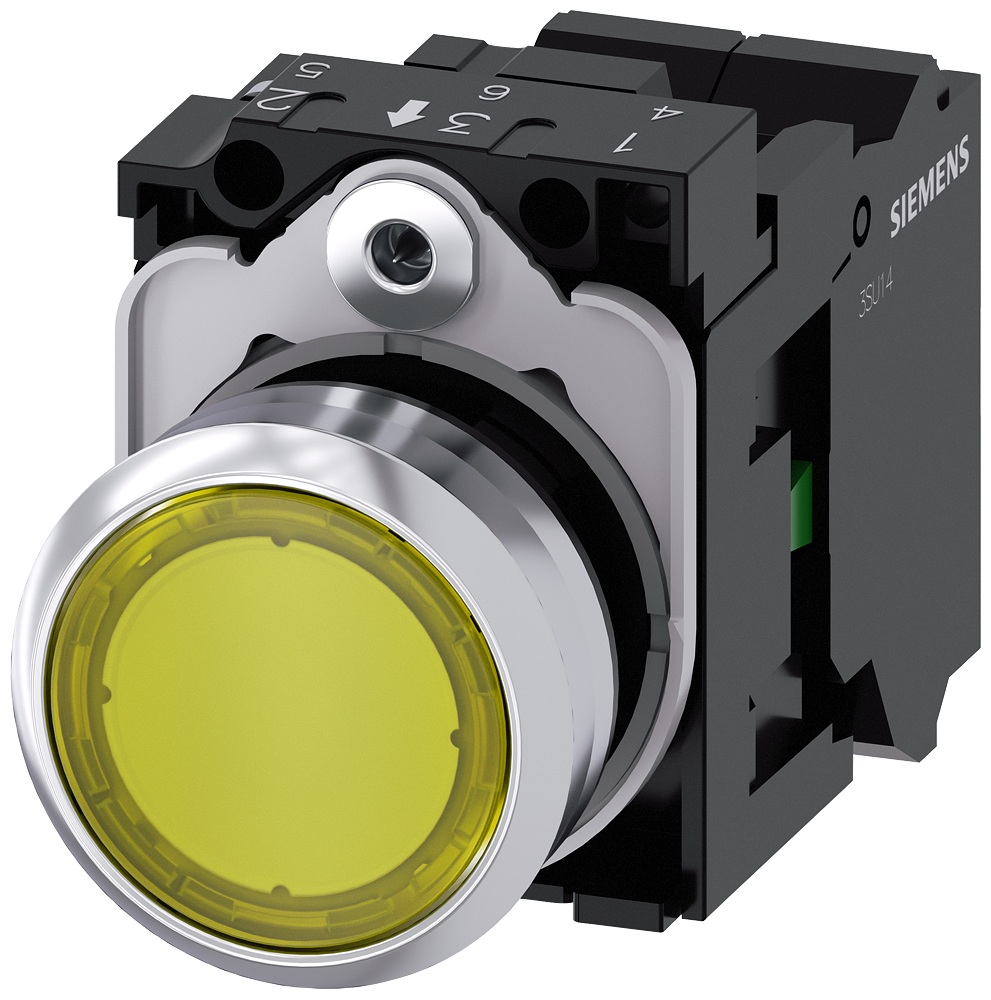 Siemens SIRIUS Metal Illuminated Pushbutton, Yellow, 1 NO, 24 V AC/DC (3SU1152-0AB30-3BA0)