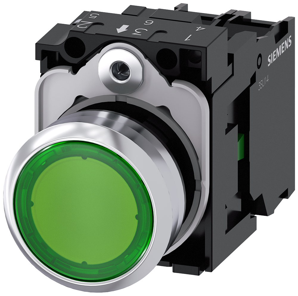 Siemens 3SU1152-0AB40-1BA0 SIRIUS ACT 22 mm Metal Illuminated Pushbutton Green