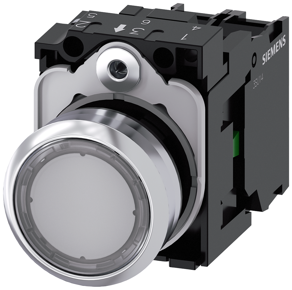 Siemens 3SU1152-0AB70-1BA0 SIRIUS ACT 22 mm Metal Illuminated Pushbutton Clear