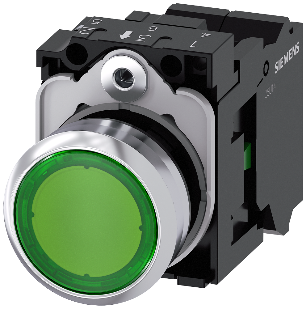Siemens SIRIUS Illuminated Pushbutton Green 22 mm 230 V AC (3SU1156-0AB40-3BA0)
