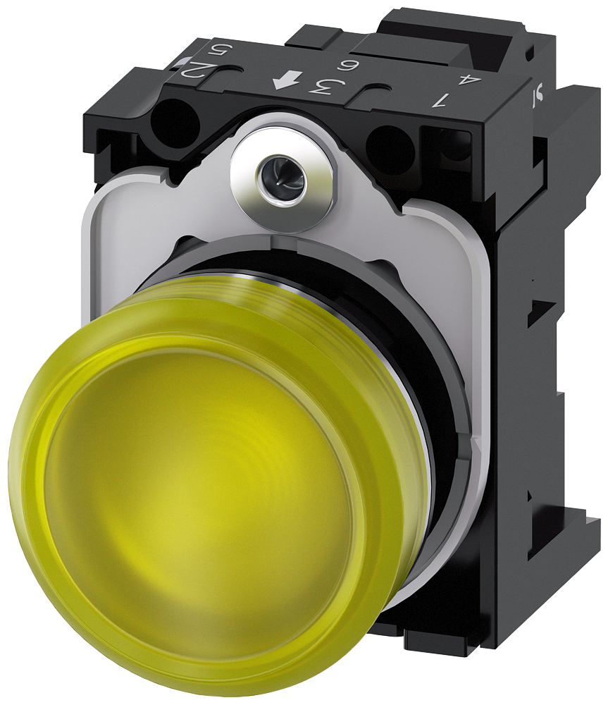 Siemens SIRIUS ACT Indicator Light 22mm Yellow Shiny Metal LED 230V AC 3SU1156-6AA30-3AA0
