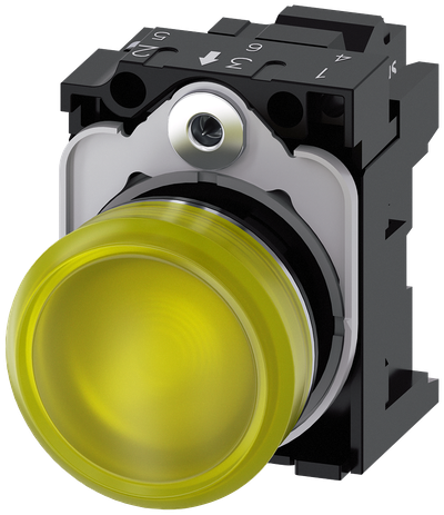 Siemens SIRIUS ACT Indicator Light 22mm Yellow Shiny Metal LED 230V AC 3SU1156-6AA30-3AA0