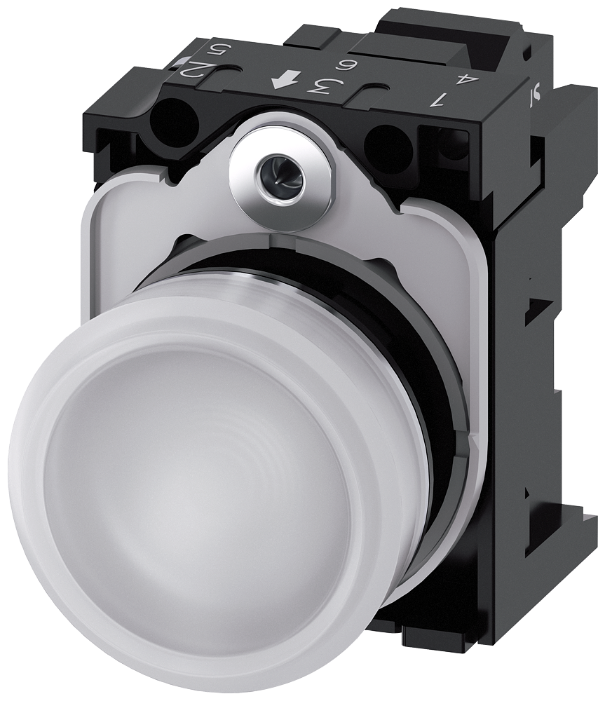 Siemens SIRIUS ACT Indicator Light 22mm White Shiny Metal LED 230V AC 3SU1156-6AA60-3AA0