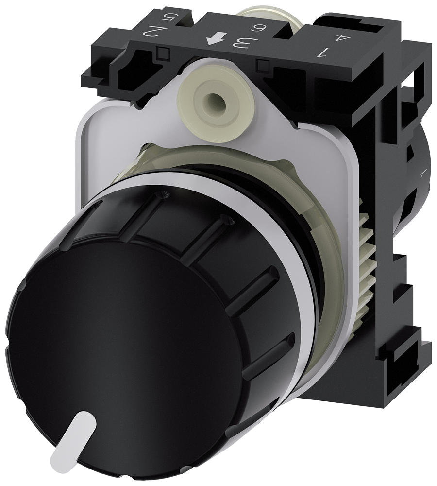 Siemens SIRIUS ACT Potentiometer, compact, 22 mm, round, plastic, black, 1K ohm, with holder, screw terminal (3SU1200-2PQ10-1AA0)