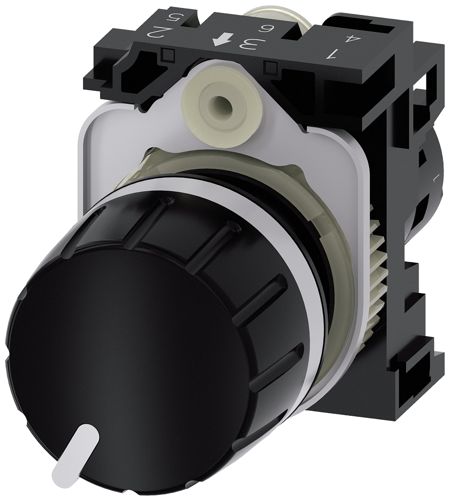 Siemens SIRIUS ACT Potentiometer, compact, 22 mm, round, plastic, black, 47K ohm, with holder, screw terminal (3SU1200-2PT10-1AA0)