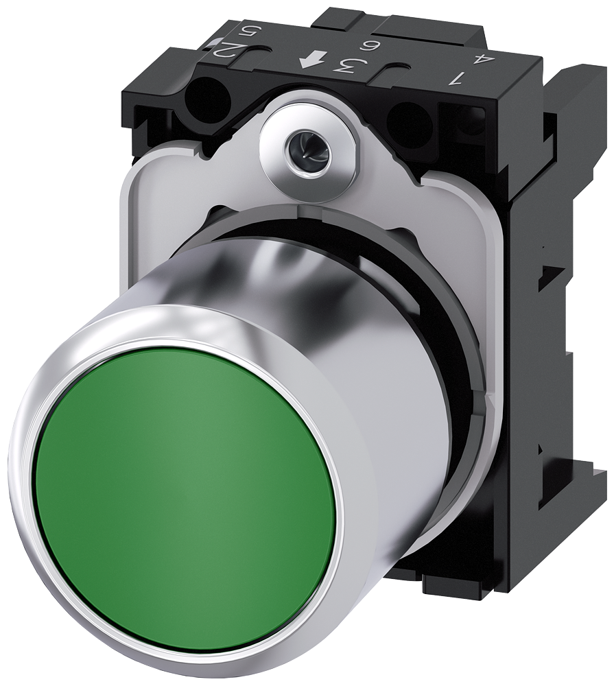 Siemens SIRIUS ACT 3SU1250-0EB40-0AA0 Pushbutton 22 mm Metal Green Flat with Holder