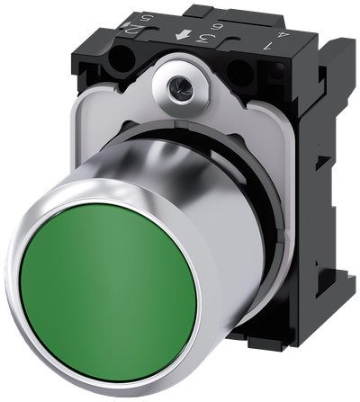 Siemens SIRIUS ACT 3SU1250-0EB40-0AA0 Pushbutton 22 mm Metal Green Flat with Holder