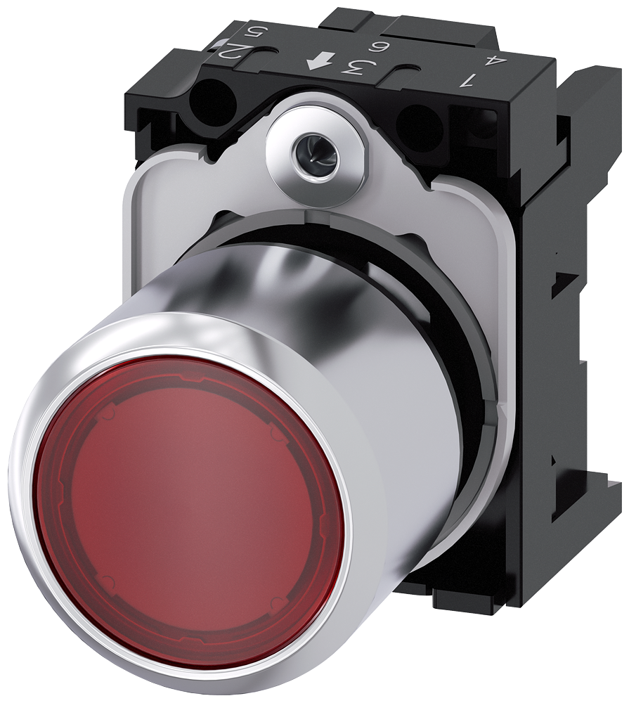 Siemens SIRIUS ACT Extended-Stroke Pushbutton 22mm Red Transparent Metal 3SU1251-0EB20-0AA0