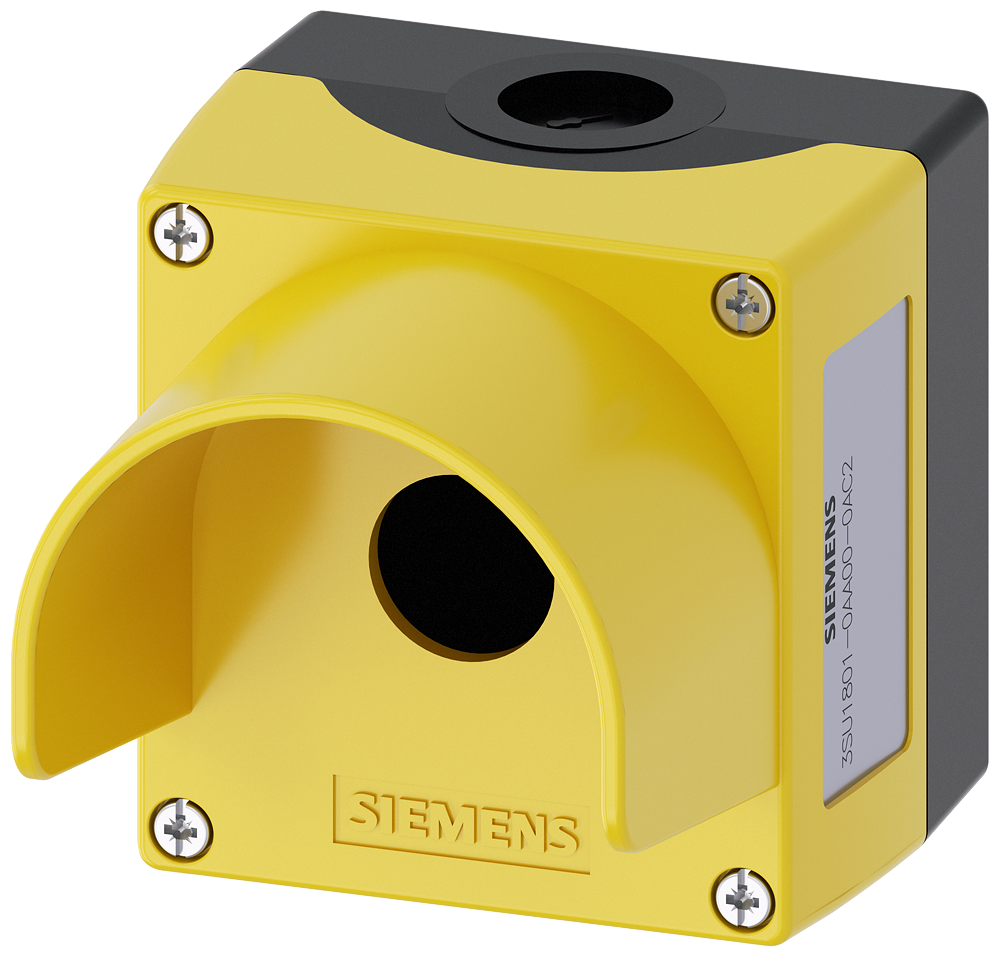 Siemens SIRIUS ACT Enclosure for command devices, 22 mm, round, Enclosure material plastic, Enclosure top part yellow, 1 control point plastic, with protective collar, without equipment (3SU1801-0AA00-0AC2)
