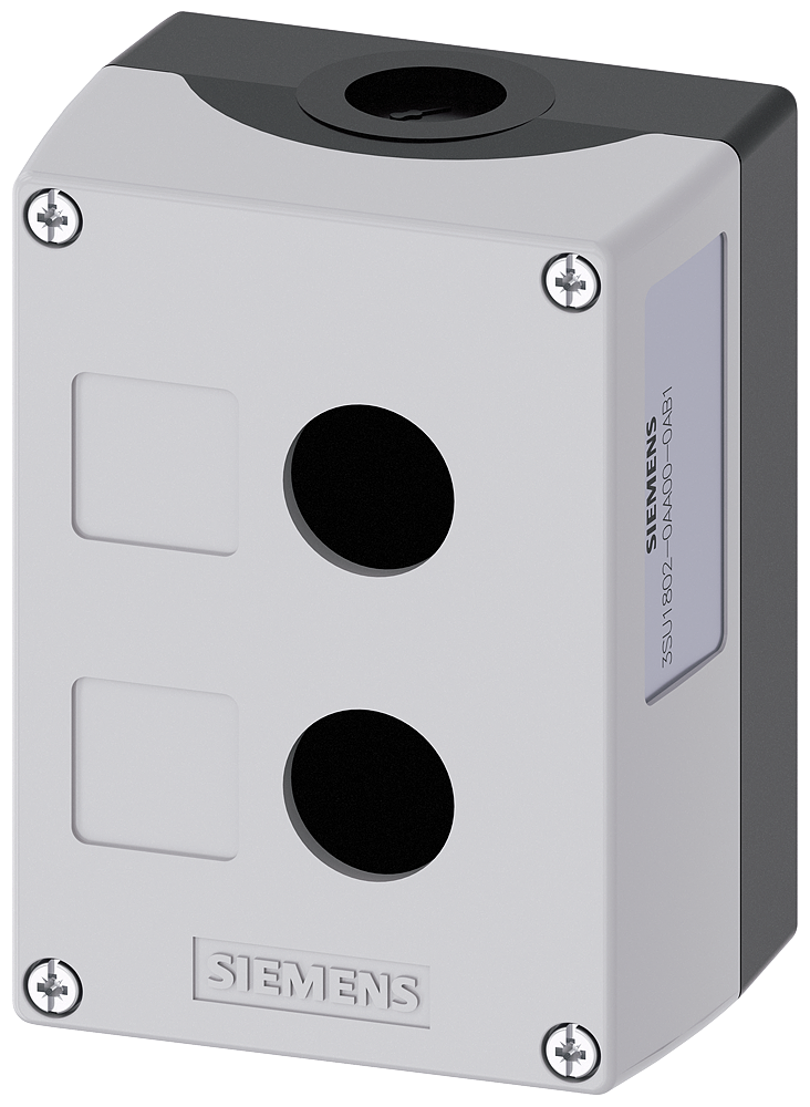 Siemens SIRIUS ACT Enclosure for command devices, 22 mm, round, Enclosure material plastic, enclosure top part gray, 2 control points plastic, Recess for labels, without equipment (3SU1802-0AA00-0AB1)