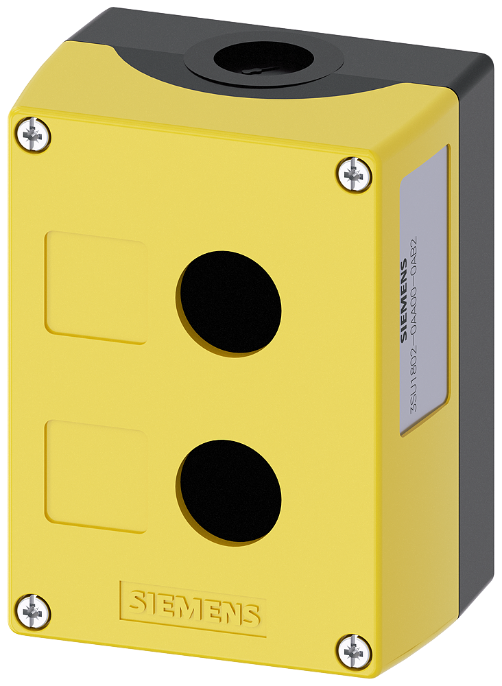 Siemens SIRIUS ACT Enclosure for command devices, 22 mm, round, Enclosure material plastic, Enclosure top part yellow, 2 control points plastic, Recess for labels, without equipment (3SU1802-0AA00-0AB2)