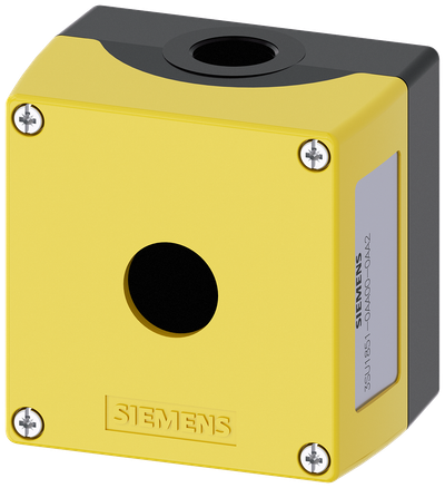 Siemens SIRIUS ACT Enclosure for command devices, 22 mm, round, Enclosure material metal, Enclosure top part yellow, 1 control point, without equipment, Control point in center, floor mounting, 1XM20 each on top and bottom
