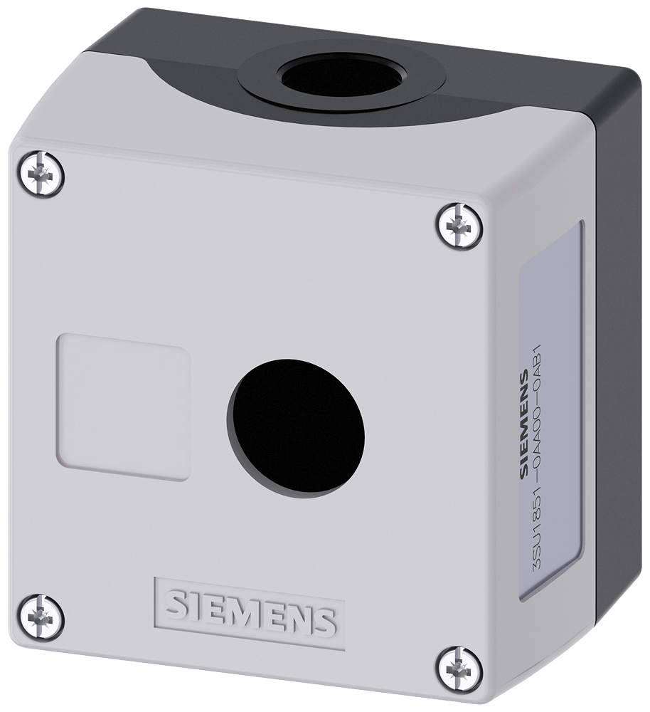 Siemens SIRIUS ACT Enclosure for command devices, 22 mm, round, Enclosure material metal, enclosure top part gray, 1 control point, without equipment, Recess for labels, floor mounting, 1XM20 each on top and bottom (3SU1851-0AA00-0AB1)