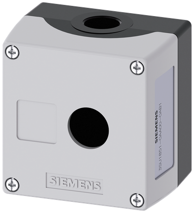 Siemens SIRIUS ACT Enclosure for command devices, 22 mm, round, Enclosure material metal, enclosure top part gray, 1 control point, without equipment, Recess for labels, floor mounting, 1XM20 each on top and bottom